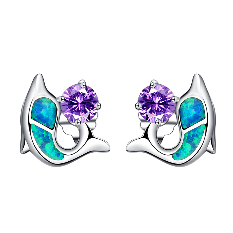 【美国】MY FASHION DESIGN 925银耳钉女蓝色海豚耳钉纯银