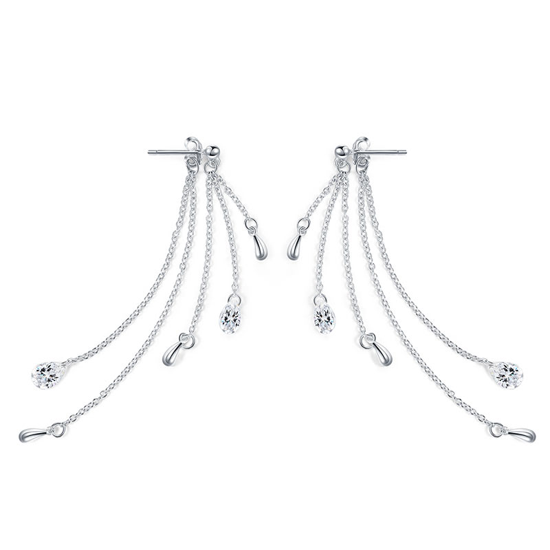 【美国】MY FASHION DESIGN 银耳环女S925银首饰品镶嵌锆石雨滴耳坠长款MYE17214