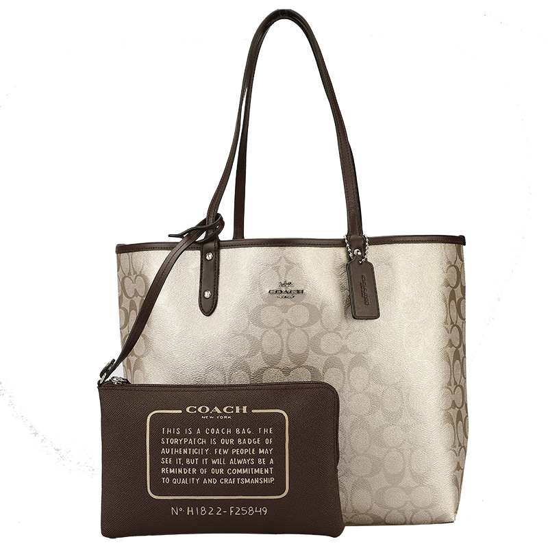 COACH 蔻驰 奢侈品 女士荧光淡金色PVC手提单肩双面托特包 F25849 SVO2R