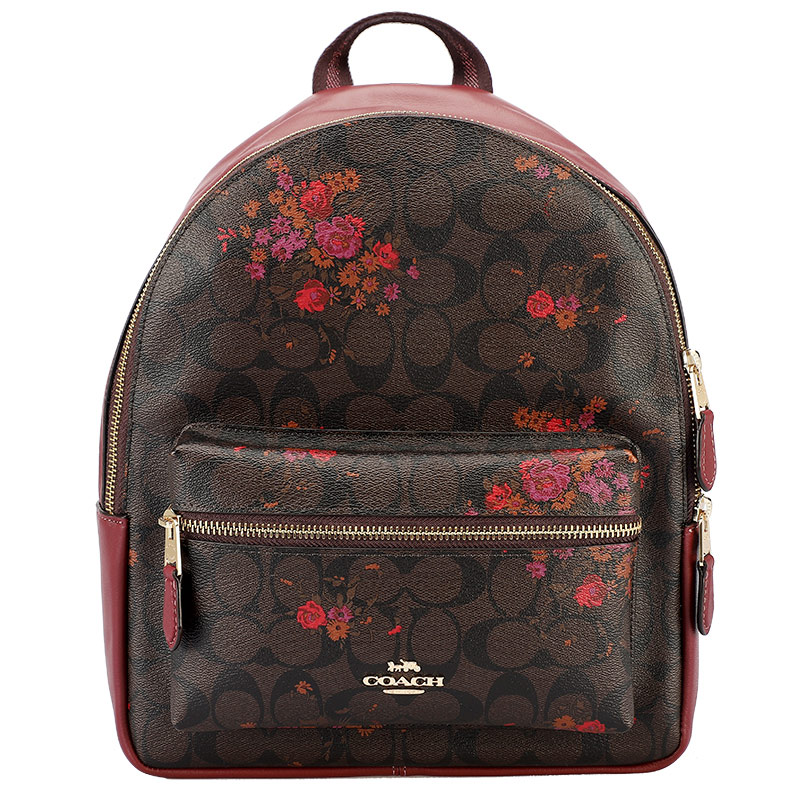 COACH 蔻驰 奢侈品 女士深咖印花拼色PVC双肩包 F38049 IMO81