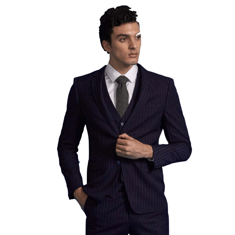 G＆G男士秋冬西服套装男三件套商务正装修身休闲竖条纹英伦风西装