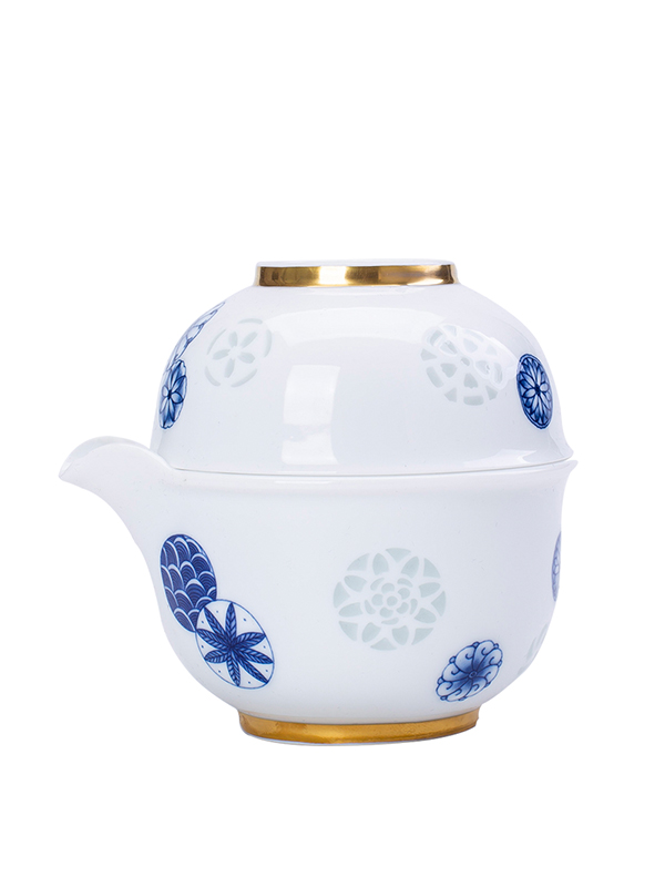 景德镇旅行茶具套装便携包式茶壶户外车载旅游茶杯快客杯一壶一杯青花皮球花玲珑瓷