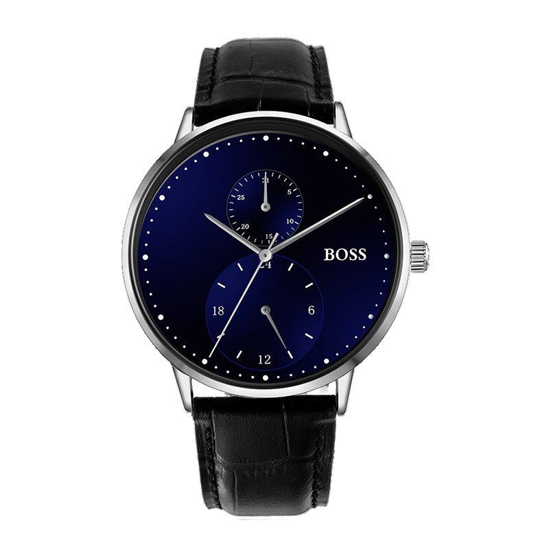 BOSS手表时光系列 时尚蓝色面三针独立日历表盘 皮带男士石英腕表BX08.1.3.5.8.10
