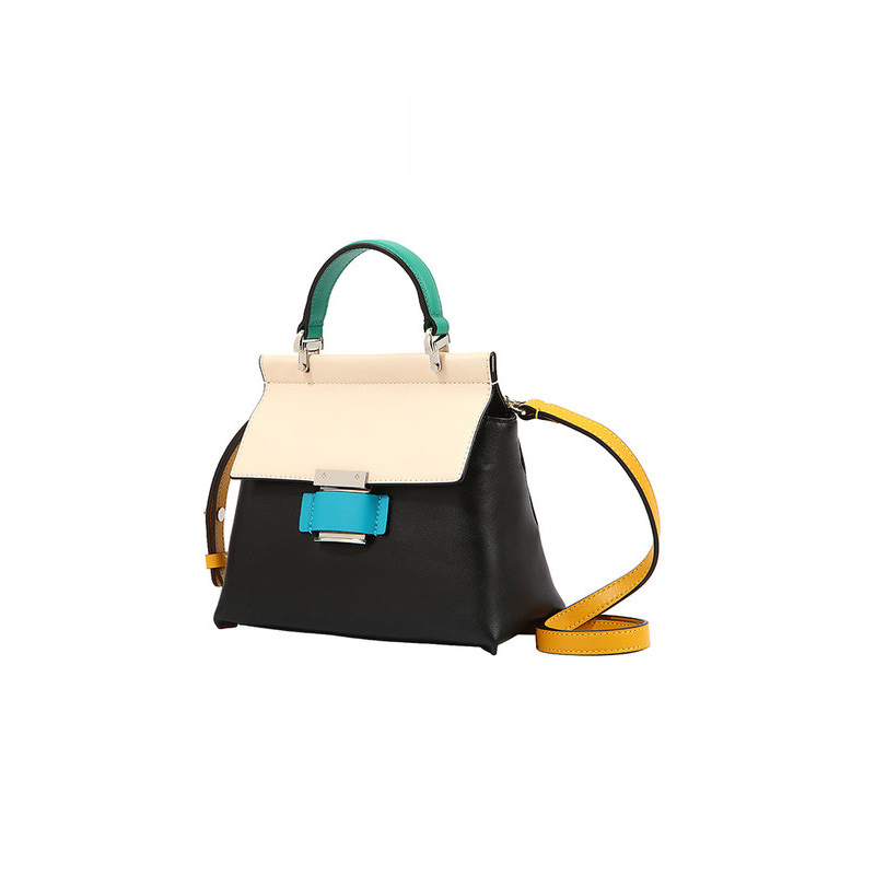 DISSONA迪桑娜女包手提包 秋冬简约撞色包包牛皮单肩包潮