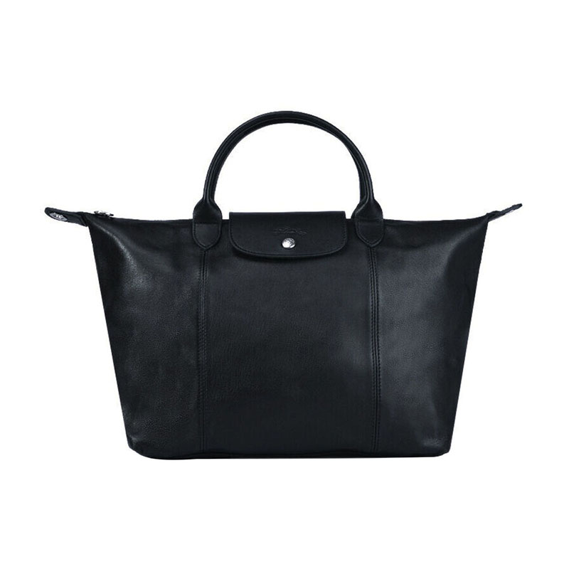 Longchamp/珑骧 女士短柄折叠羊皮斜挎手提包 黑色1515 737 001