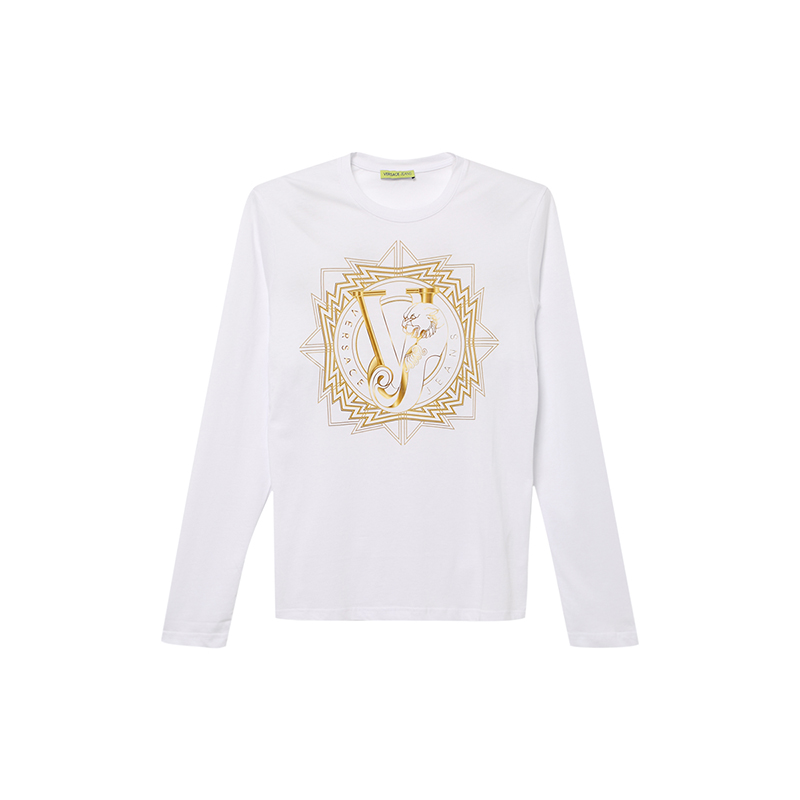 VERSACE（范思哲）男士棉质印花长袖圆领T恤 白色 B3GOA754 36598 003