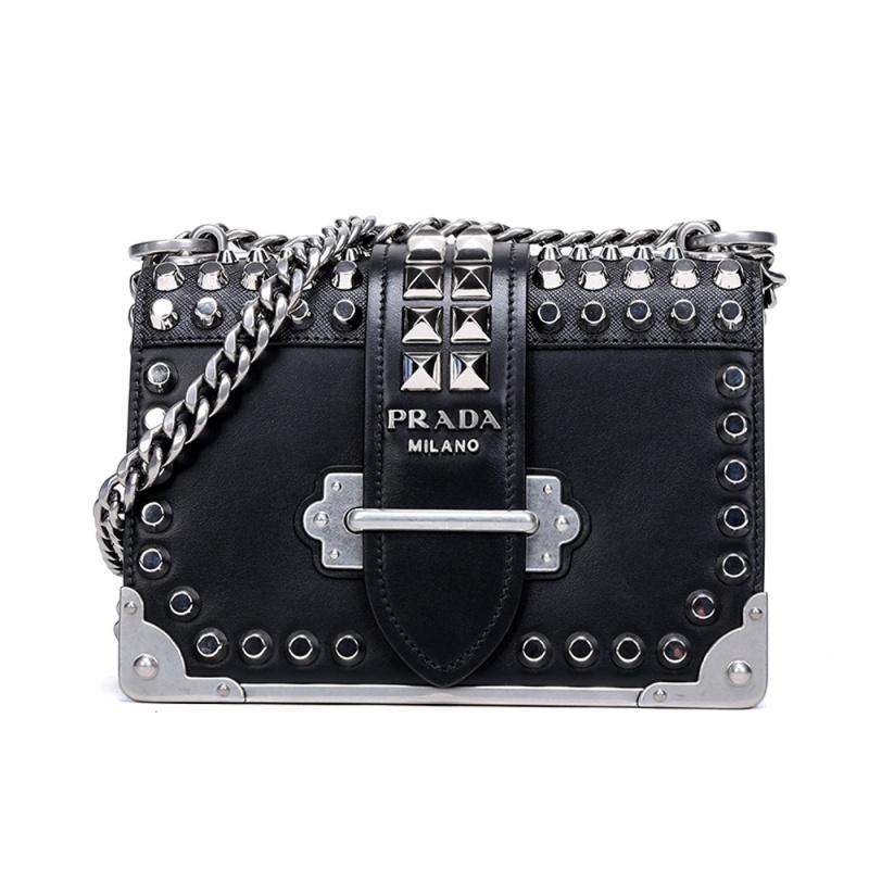 PRADA 普拉达 女士Cahier系列牛皮铆钉装饰手提单肩包 1BD045 2BB0 V UNH