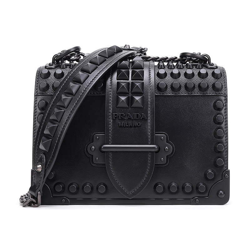 PRADA 普拉达 女士Cahier系列牛皮铆钉装饰单肩斜挎包 1BD045 2BB0 V UNH
