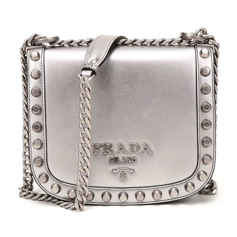 PRADA 普拉达 女士Pionnière系列牛皮铆钉装饰单肩包 1BD039 2AIX V UBC
