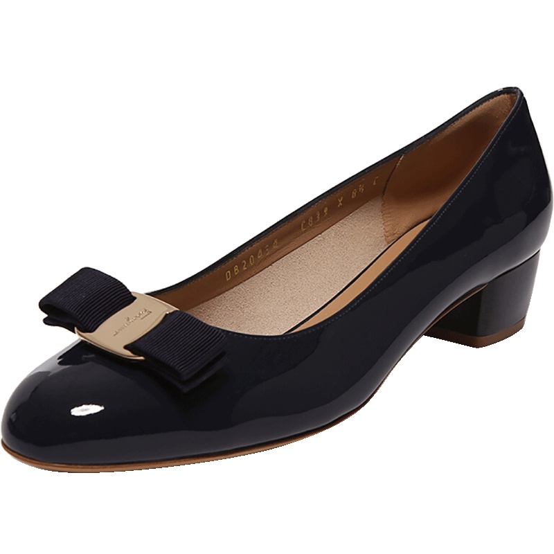 Salvatore Ferragamo 萨瓦托·菲拉格慕 女士漆皮蝴蝶结装饰粗跟鞋 0539463