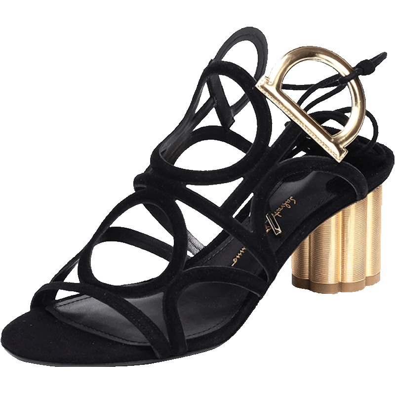 Salvatore Ferragamo 萨瓦托·菲拉格慕 女士绒面皮革花朵跟造型凉鞋 0672605