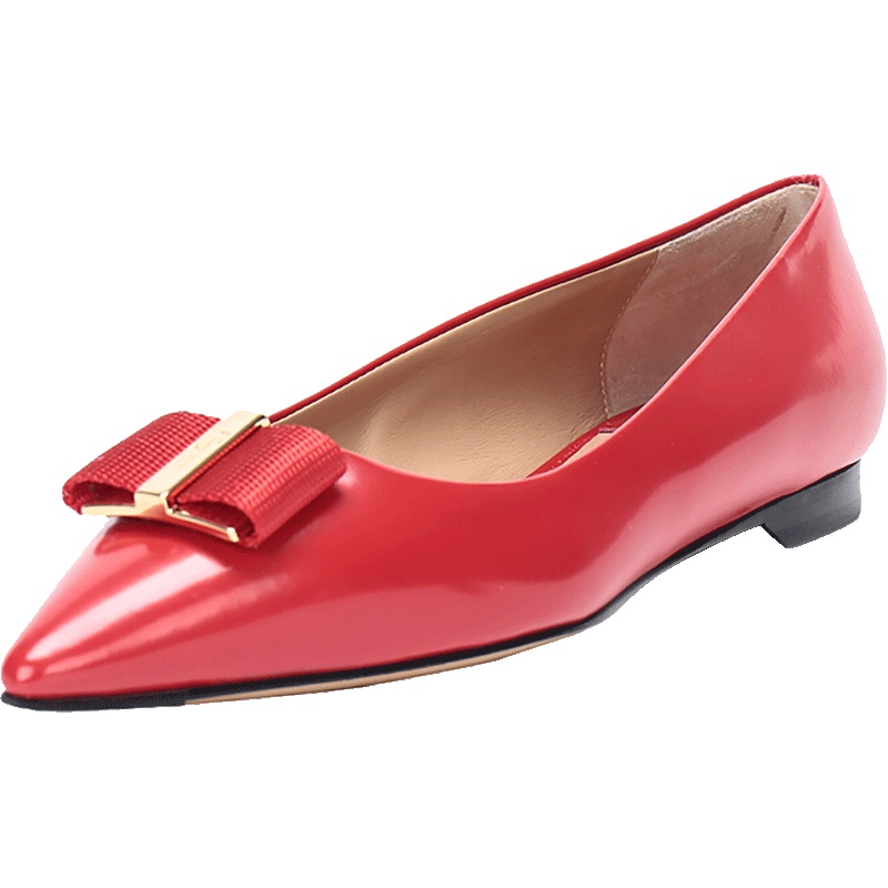 Salvatore Ferragamo 萨瓦托·菲拉格慕 女士牛皮饰蝴蝶结平底船鞋 0672015