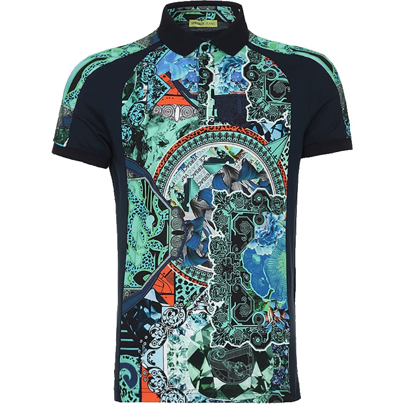 Versace Jeans 范思哲 男士深蓝色印花棉质短袖POLO衫 B3GPA7P4 11620