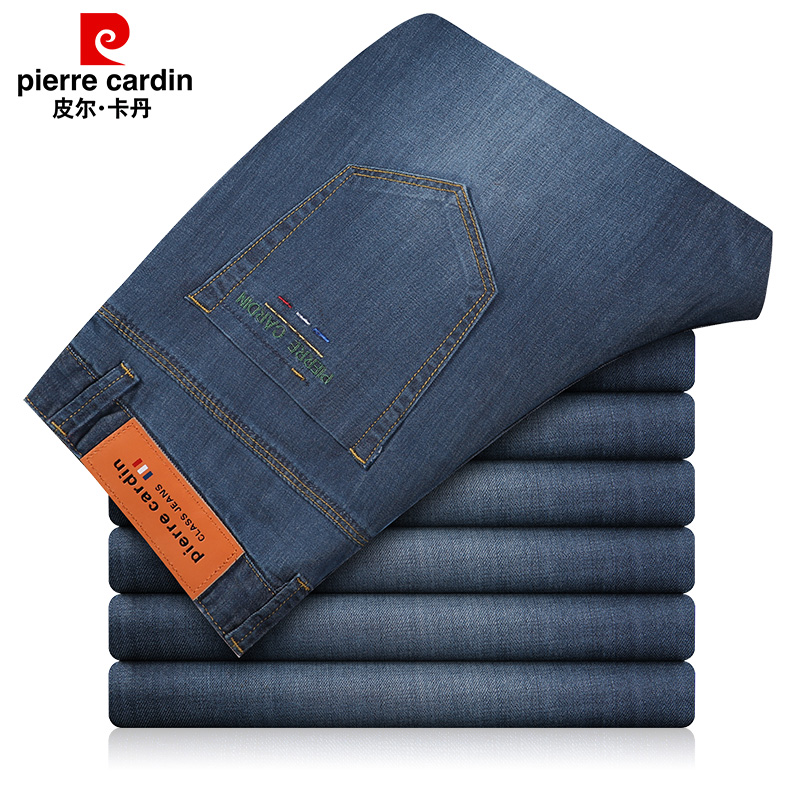 皮尔卡丹（pierre cardin）牛仔裤男 直筒修身弹力超薄后袋经典logo字母印花商务百搭牛仔长裤子
