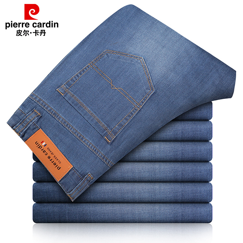 皮尔卡丹（pierre cardin）牛仔裤男 薄款直筒修身透气百搭商务休闲中腰棉弹牛仔长裤