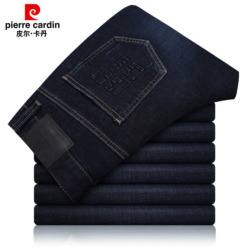 皮尔卡丹（pierre cardin）牛仔裤男 2018秋冬新品 舒适猫须磨白直筒修身后袋logo印花商务休闲男士柔软长