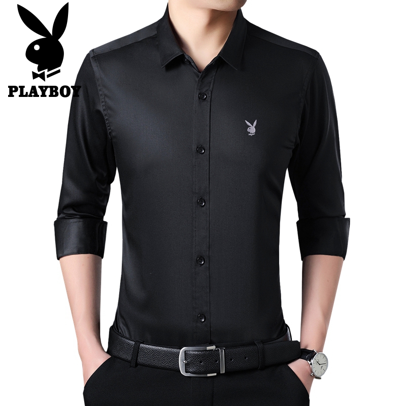 花花公子PLAYBOYJEANS长袖衬衫2018秋冬新品 商务修身上衣潮流纯色衬衣