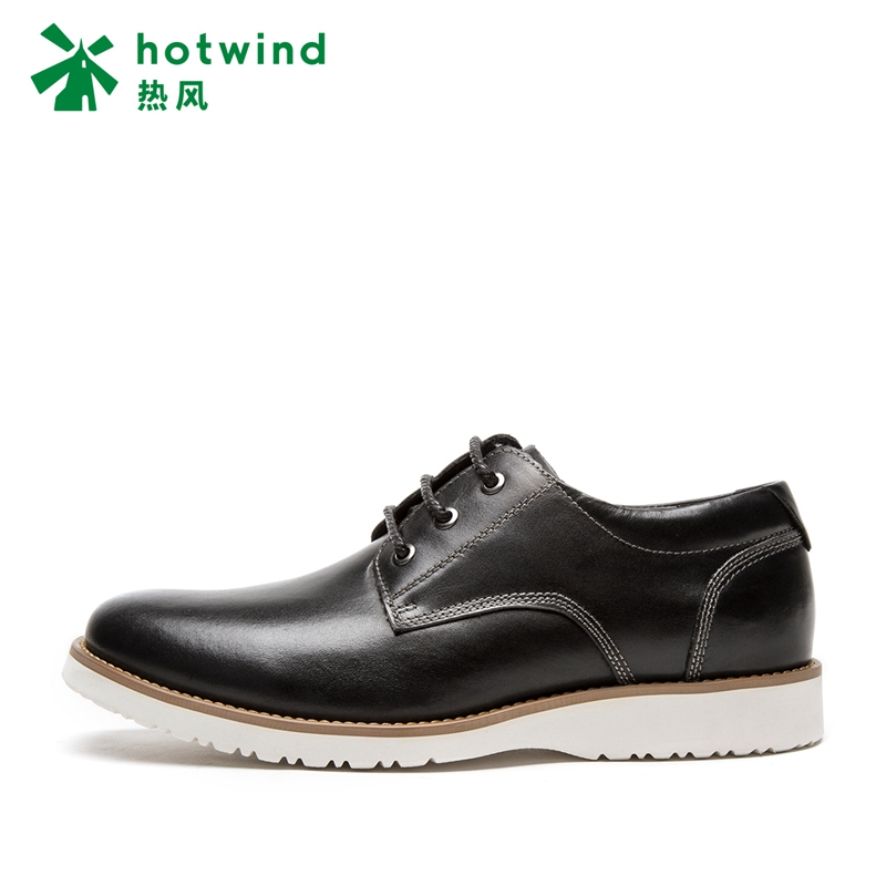 热风hotwind商务休闲光面男士系带休闲鞋低跟正装皮鞋H20M7313