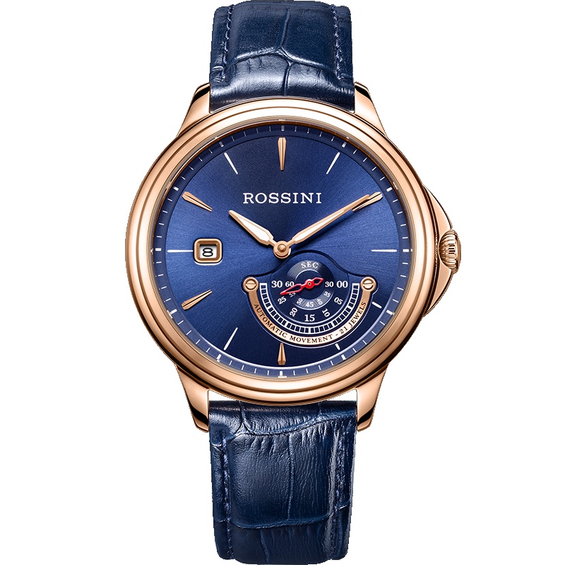 罗西尼(ROSSINI)手表时尚腕表大气质感个性日历秒盘透底自动机械表男士手表真皮带手表皮革表带男表5741