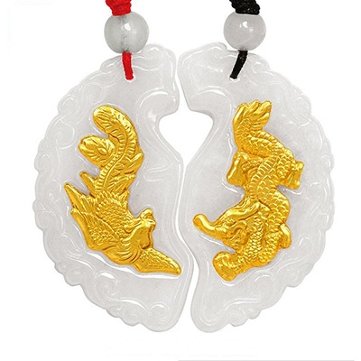 印象眸 金镶玉翡翠龙凤佩吊坠男女情侣款龙凤对佩挂件