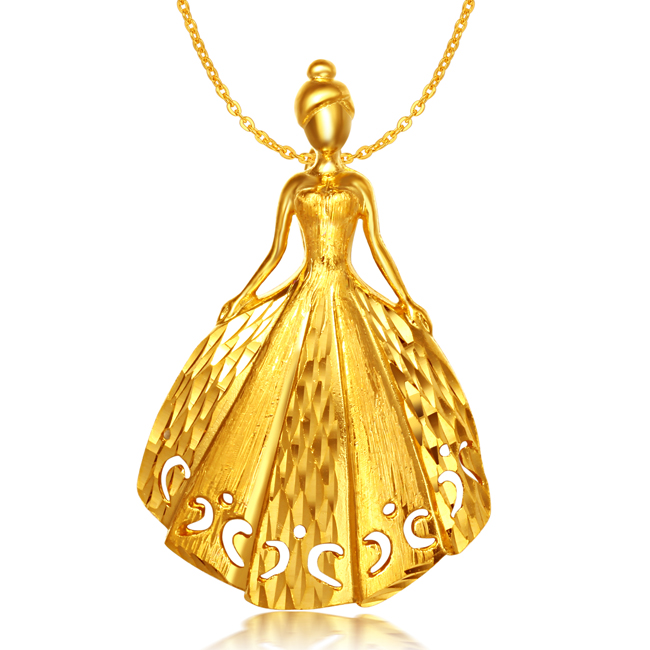 [原创]zsk珠宝茜茜公主黄金吊坠美少女999足金锁骨项链挂坠时尚