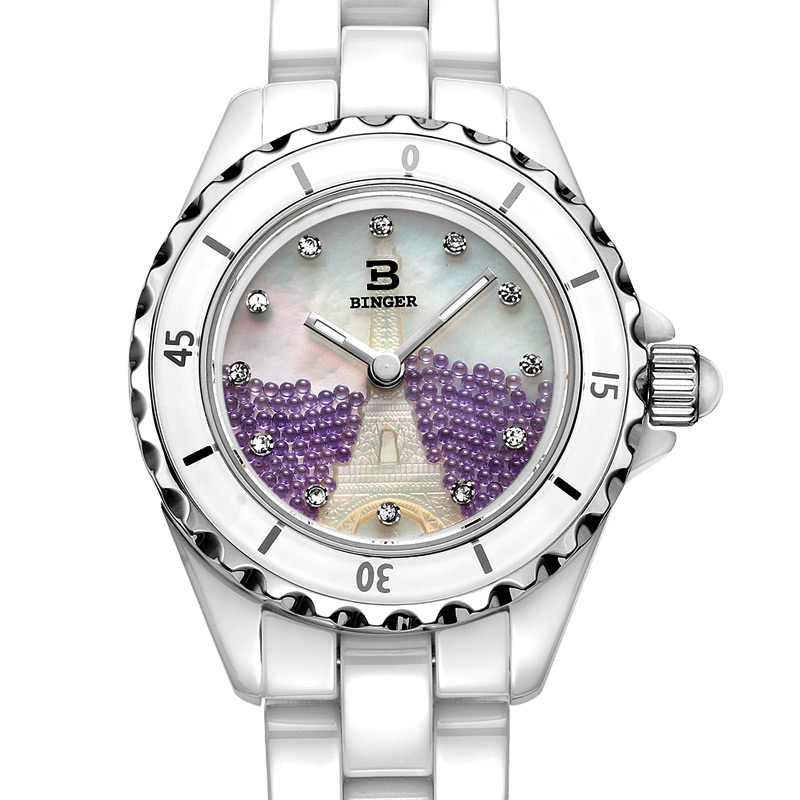 全白色陶瓷表水钻石英表 女士手表韩国时尚 埃菲尔铁塔浪漫巴黎系列