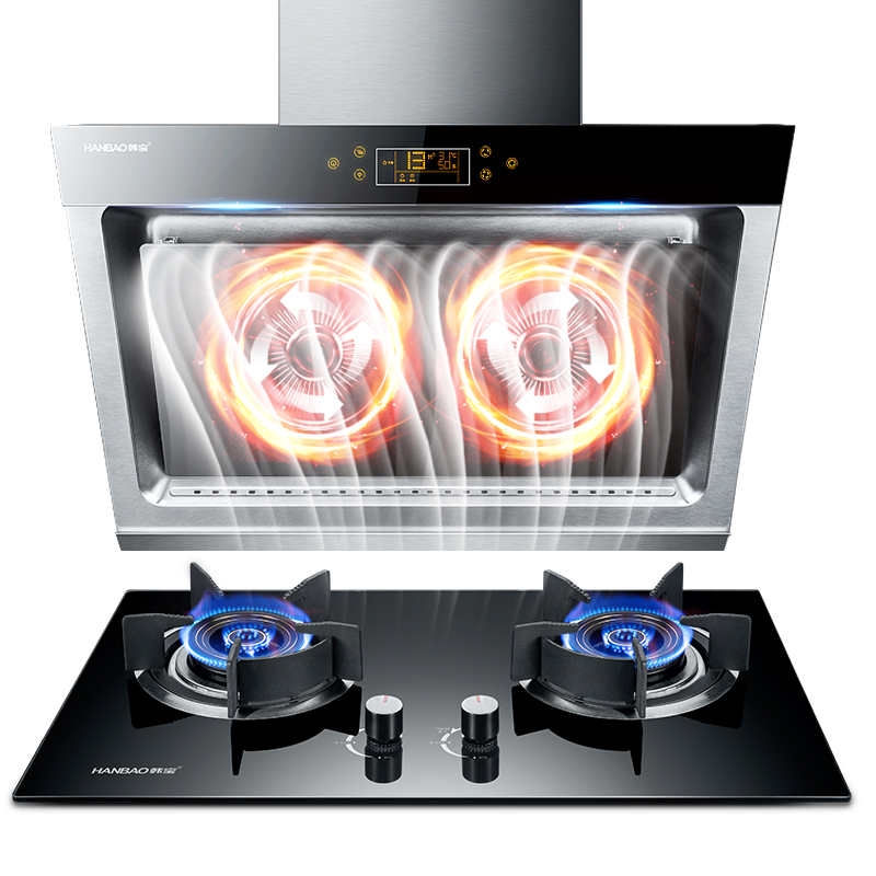 韩宝(HANBAO)侧吸式油烟机灶具套装19方风量 燃气灶吸油烟机 自动清洗烟灶套装DSC85Q+DSB06 厨电套装