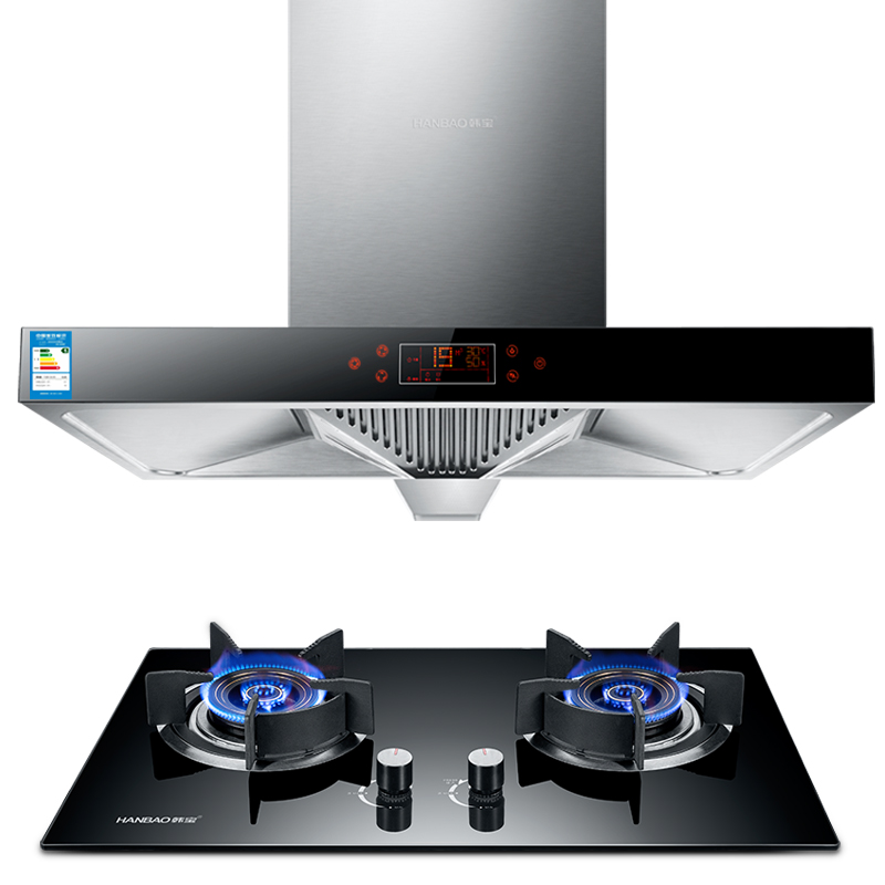 韩宝(HanBao)触控式自动清洗油烟机 欧式 顶吸抽油烟机灶具套装 吸油烟机燃气灶 烟灶套装DST05+DSB06