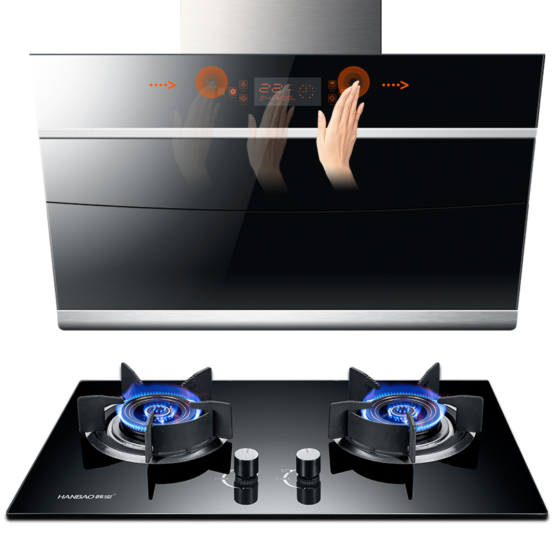 韩宝(HANBAO)自动清洗抽油烟机 侧吸式智能体感油烟机燃气灶具套装包 安 装DSC98+DSB06烟灶套装