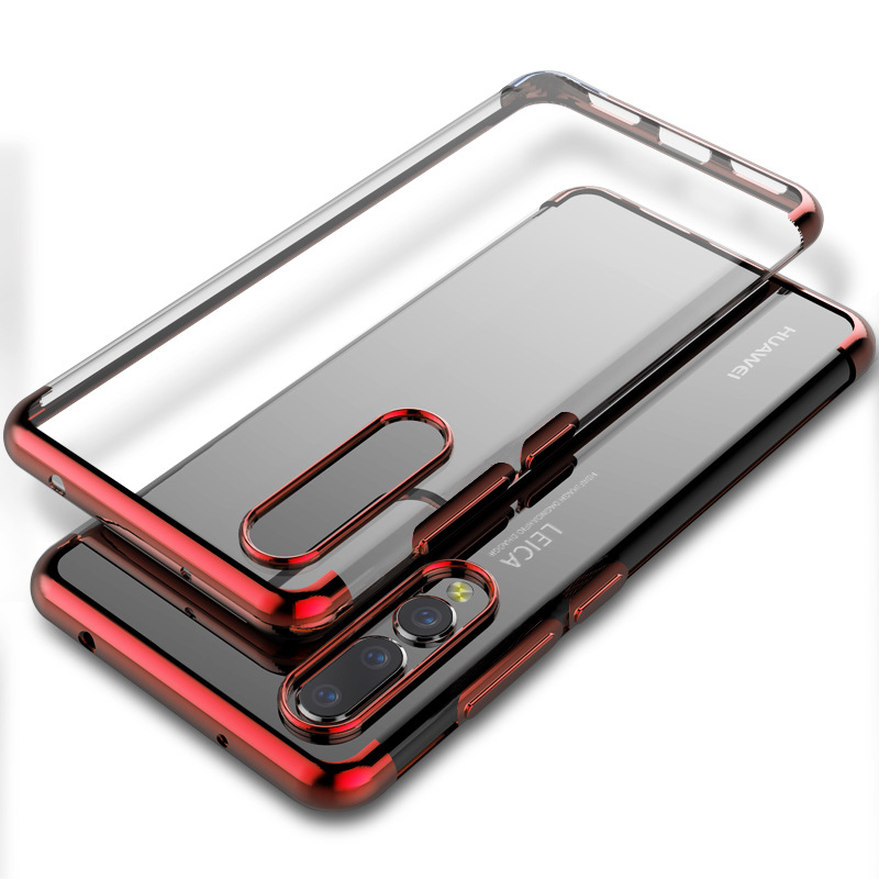 VIPin 华为P20 pro手机壳[送钢化膜] 电镀TPU手机保护壳 保护套三段式 电镀超薄全包防摔软胶壳 红色