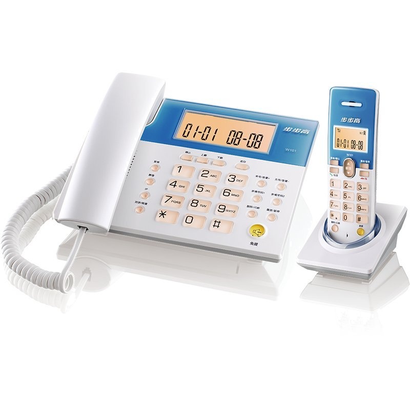 步步高（bbk）W101 数字无绳电话子母机 夜光 来电显示 办公家用 一拖一套装（象牙白）
