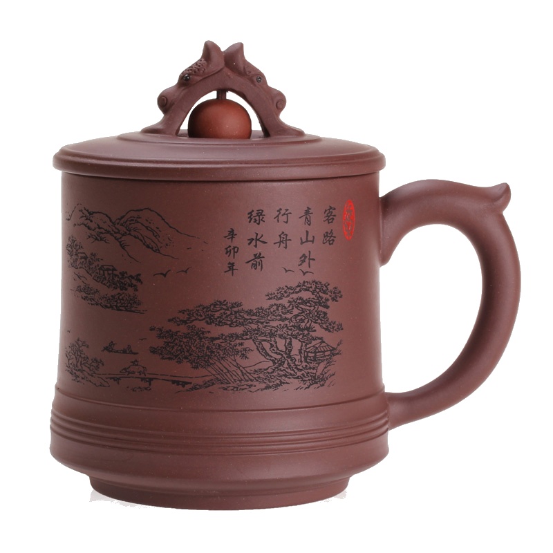 [子冶]双龙戏珠 老紫泥 紫砂杯 茶杯 宜兴紫砂壶 手工茶具 正品