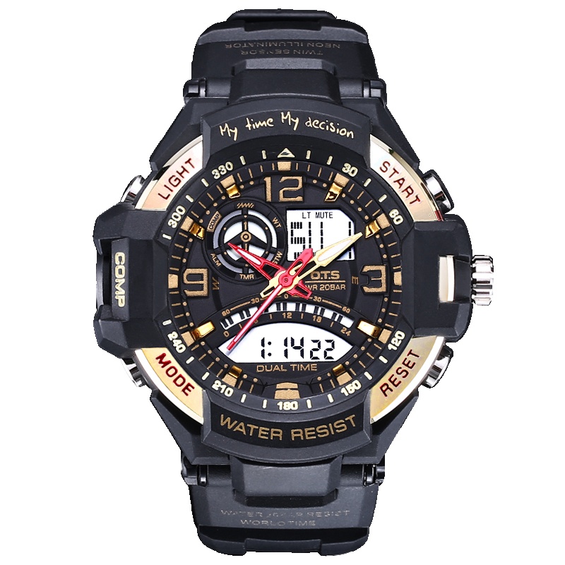 奥迪斯(O.T.S)新款手表 大表盘50米防水游泳多功能电子表 男时尚学生橡胶系列户外运动男表夜光手表8082