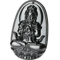 老冯记正品 开光天然黑曜石本命佛吊坠虚空藏大日如来菩萨普贤项链男女款守护神