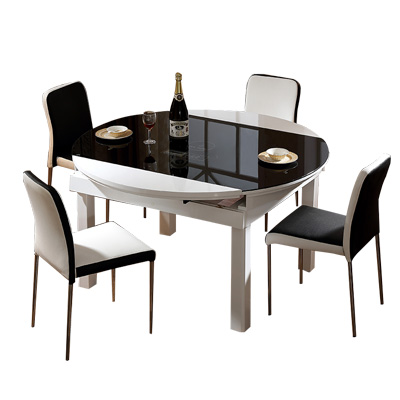 中艾 餐桌 折叠餐桌 钢化玻璃餐桌椅组合 餐桌餐椅套装 圆餐桌 饭桌
