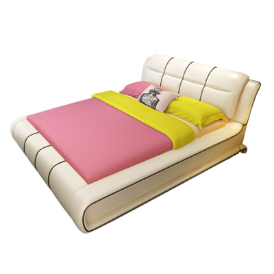 中艾 床 皮床 真皮床 现代简约卧室家具软床 双人床 大床