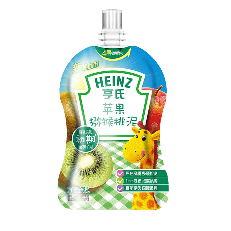 亨氏（Heinz） 婴儿 果泥 立袋装水果泥宝宝辅食泥婴儿零食佐餐泥 78g 苹果猕猴桃泥