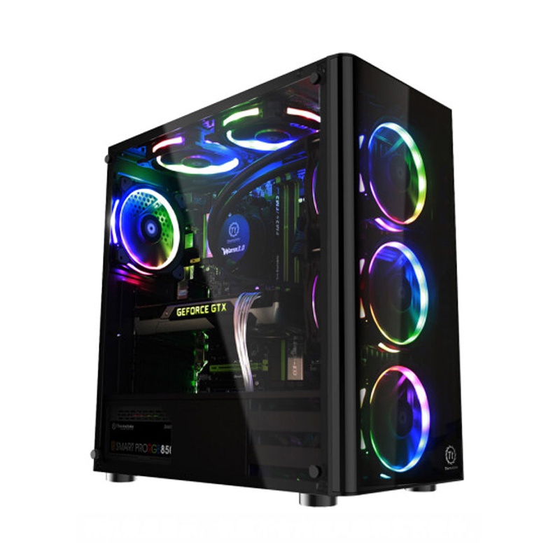 Thermaltake（Tt） Tt 启航者 V3 黑色 钢化玻璃侧板水冷吃鸡游戏电脑台式机箱 黑色