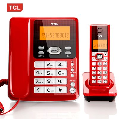 TCL 电话机 D61 无绳电话子母机 家用固定无线电话座机 红色