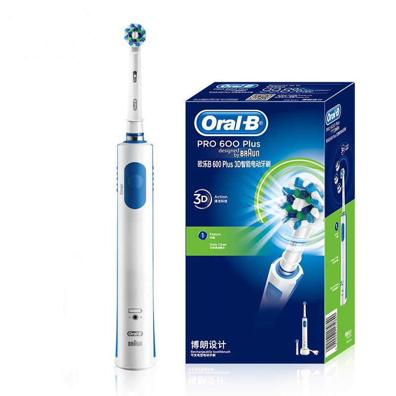 欧乐BOralb电动牙刷成3D声波震动牙刷自带2刷头Pro600Plus天空蓝 D16