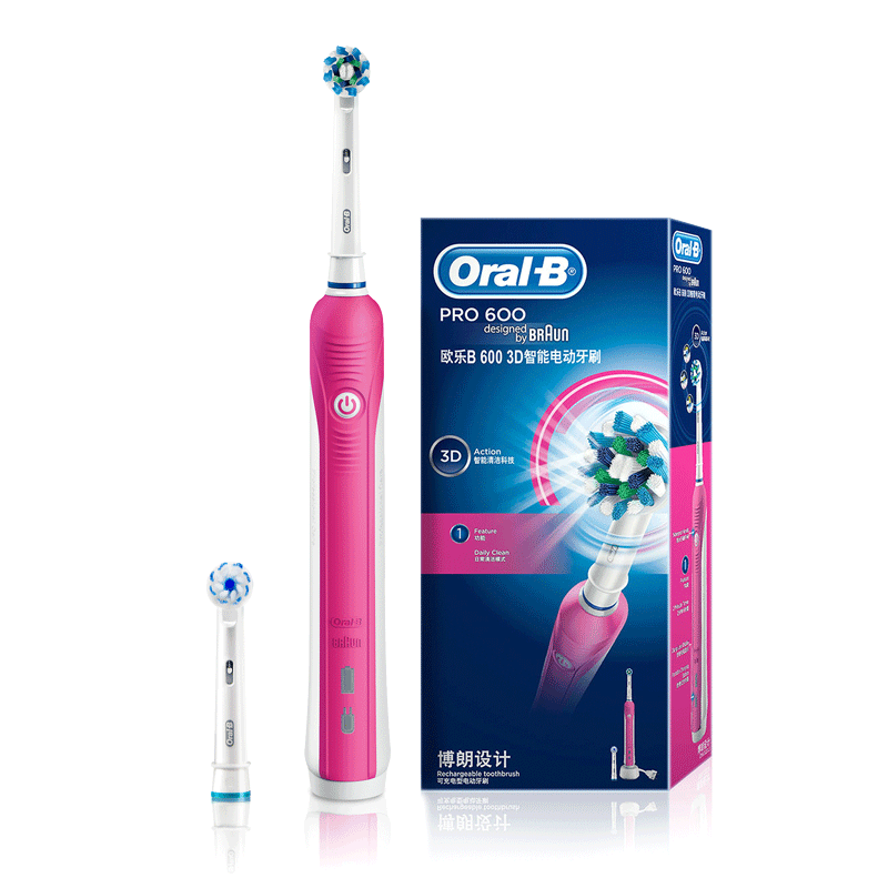 欧乐-B(Oral-B)电动牙刷成人3D声波震动牙刷自带刷头2口腔护理洁牙D16粉色