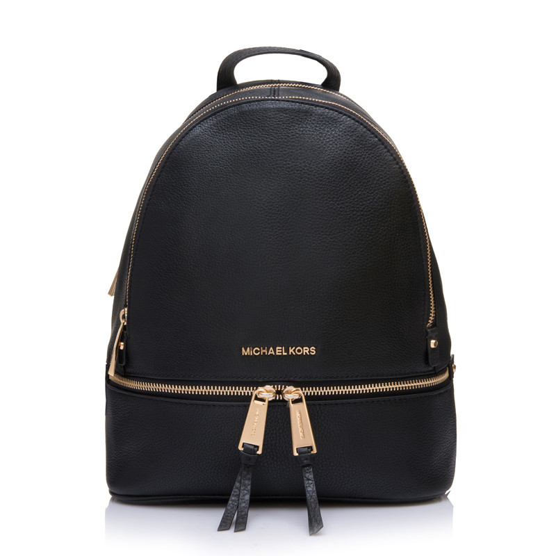 MICHAEL KORS（迈克·科尔斯）MK女士RHEA ZIP系列黑色牛皮金属拉链中号双肩包30S5GEZB1L