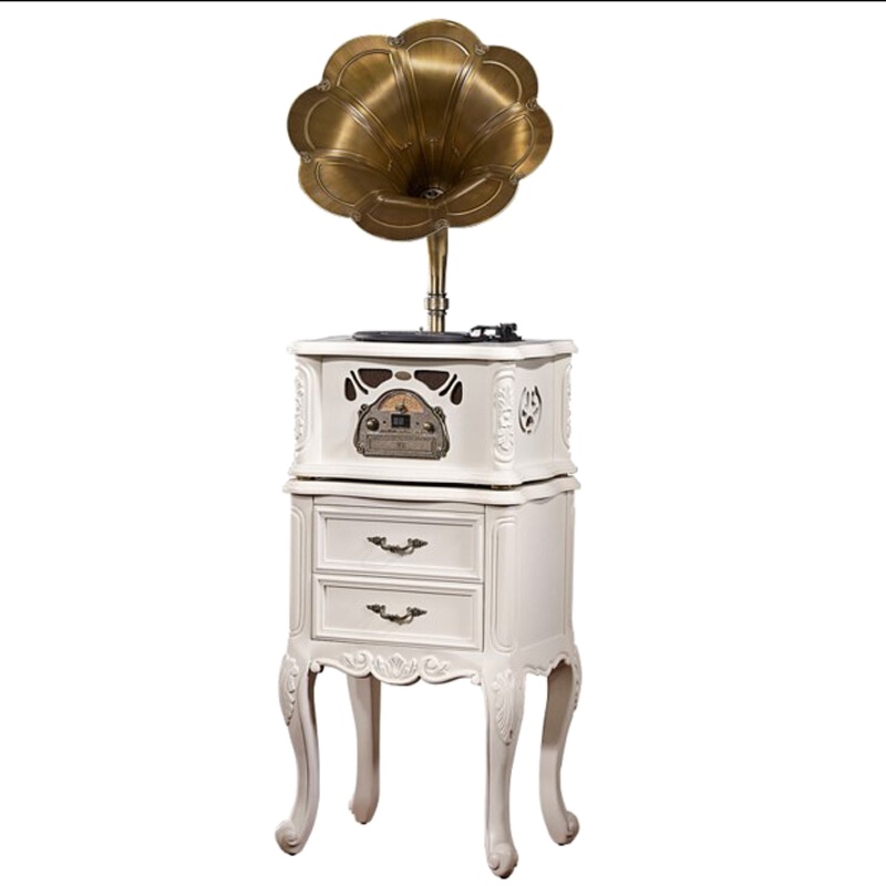 欧蒂诺 实木复古留声机仿古黑胶唱片机 JD-368Z-1 蓝牙音响CD播放USB/MP3低音炮功能（象牙白）