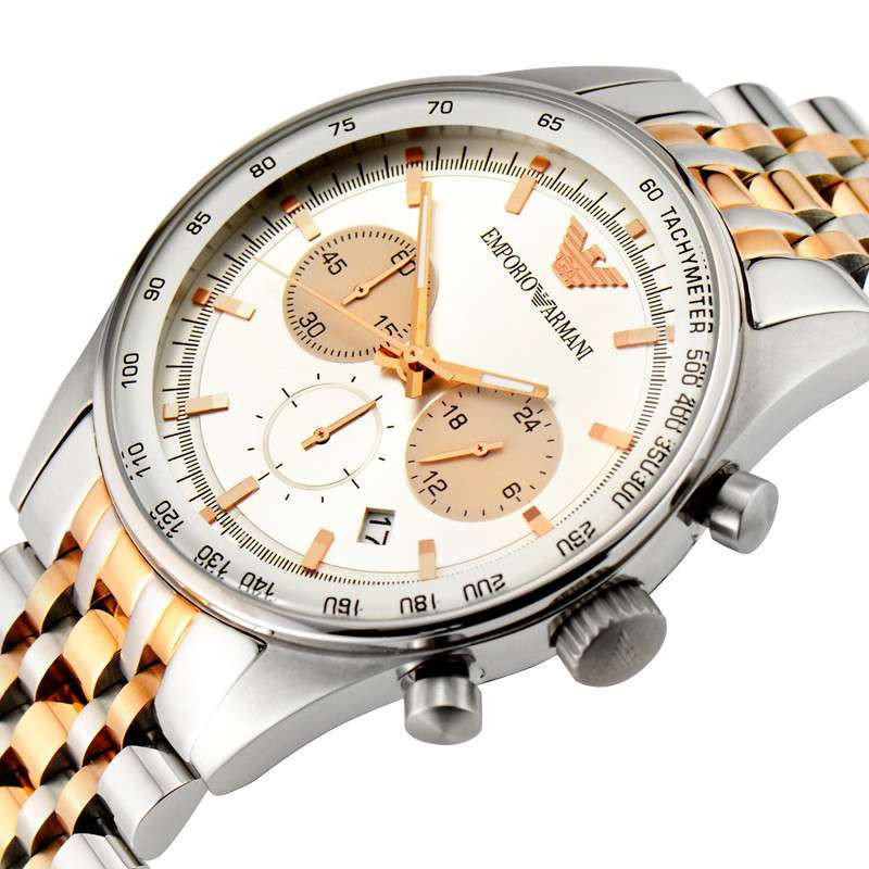Armani/阿玛尼男表 时尚个性小三针男士手表 间金色三眼多功能计时石英表AR5999