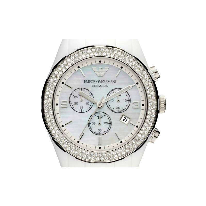 阿玛尼Armani女士手表石英表时尚镶钻陶瓷女表AR1456 、