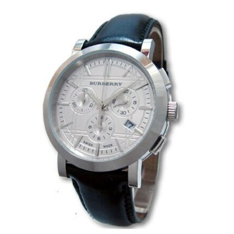 巴宝莉 Burberry手表 男士石英表白色三眼日历典雅风情雅仕时尚真皮腕表BU1361