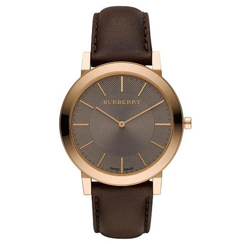 巴宝莉 BURBERRY手表 时尚休闲简约皮带男士石英手表 玫瑰金棕盘BU2354