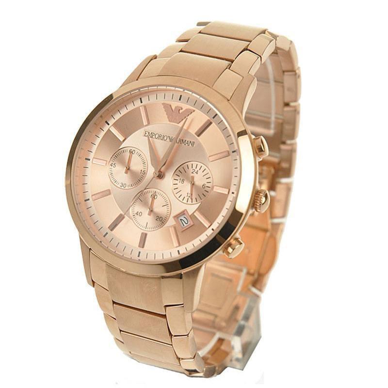 EMPORIO ARMANI阿玛尼金属质感石英男表 玫瑰金休闲商务男士手表腕表AR2452