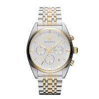 EMPORIO ARMANI阿玛尼时尚三眼计时优雅石英男表 钢带间金休闲商务男士手表腕表AR0396