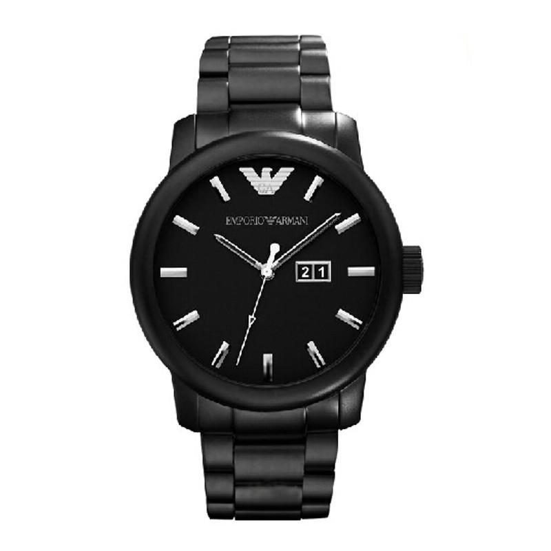 EMPORIO ARMANI阿玛尼简约双显日历商务休闲石英男表 黑色男式时尚钢带男士手表腕表AR0346